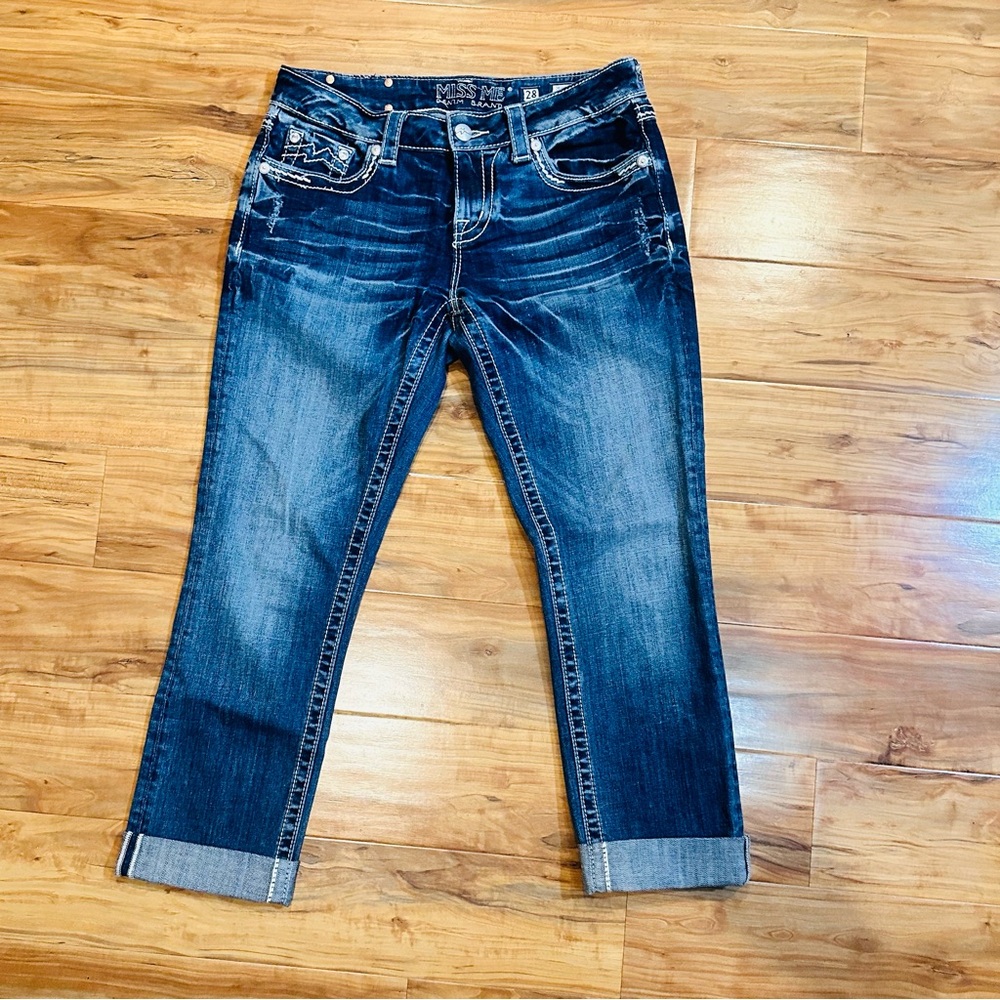 Miss Me JE1093EC Easy Cropped Denim Blue Jeans Womens Size 28 (26.5 inseam)